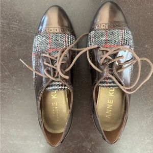 Anne Klein Women's Plaid and Brown Lace-Up Flats